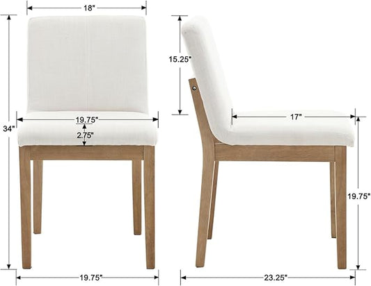 Farmhouse Kitchen Dining Room Chairs Set of 4 with Rectangle Backrest Mid Century Linen Fabric Upholstered Dining Room Parsons Chairs for Kitchen Island/Living Room/Dining Table, Beige