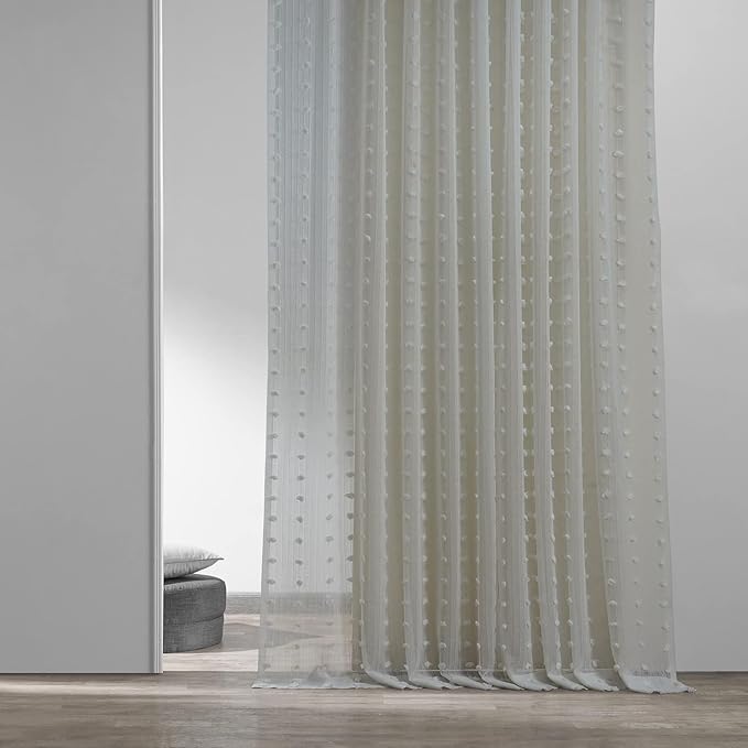 HPD Half Price Drapes Patterned Faux Linen Sheer Curtains For Living Room 50 X 96 (1 Panel), Rod Pocket Window Curtains for Bedroom, Strasbourg Dot