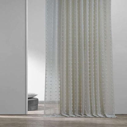 HPD Half Price Drapes Patterned Faux Linen Sheer Curtains for Living Room 50 X 120 (1 Panel), Rod Pocket Window Curtains for Bedroom, Strasbourg Dot