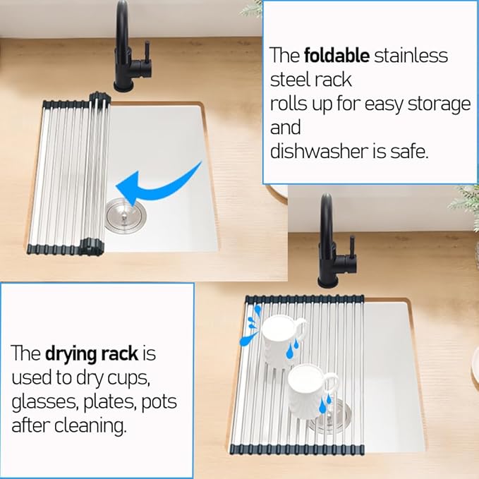 White Bar Sink Undermount, 13 x 13 Inch Small Kitchen Sink Granite Quartz Wet Bar Single Bowl Deep Basin and Mini Squeegee Combo