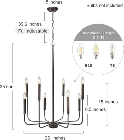 KSANA Rustic Chandeliers for Dining Room, Modern Farmhouse 8 Lights Lighting Fixture with Rust Brown Finish for Living Room, Bedroom, Foyer, Kitchen