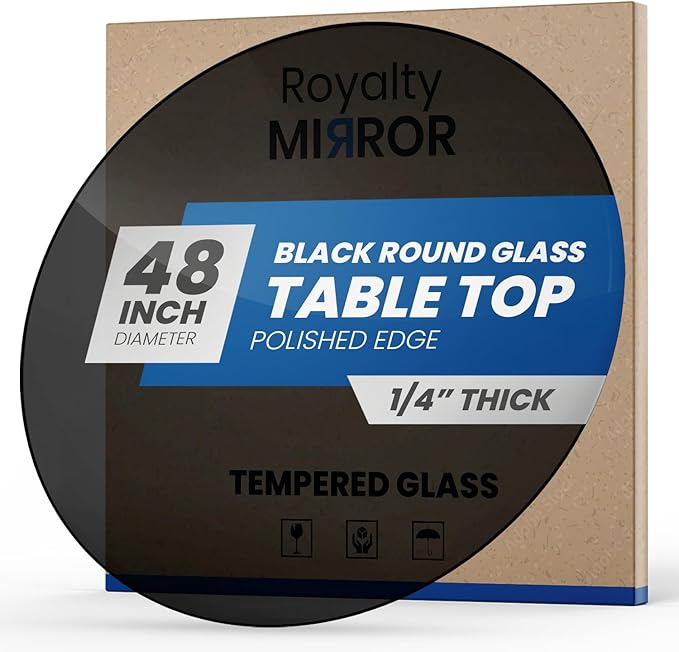 Royalty 48" Inch Round Tempered Glass Table Top – Clear Table Top Glass – Useful for Replacement, Tabletop Protector, Patio, Dining, Coffee, Desks - 1/4" Black Polished Edge