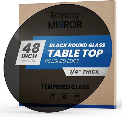 Royalty 48" Inch Round Tempered Glass Table Top – Clear Table Top Glass – Useful for Replacement, Tabletop Protector, Patio, Dining, Coffee, Desks - 1/4" Black Polished Edge