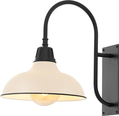 JONATHAN Y 12.25" Matte Almond/Black 1-Light Farmhouse Gooseneck Outdoor Wall Sconce Lamp, with Black Metal Bowl Shade, Industrial Iron LED Porch Light for Patio Garage Entryway (JYL7614J)