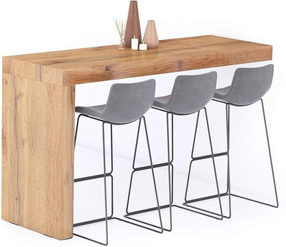 Mobili Fiver Evolution Tall Kitchen Bar Table Made in Italy | Space Saving, Wall-Mounted Counter Height Table for 6 | Breakfast Bar Table Top w/Cable Holder | Rustic Oak | 70,9'' x 23,6" in