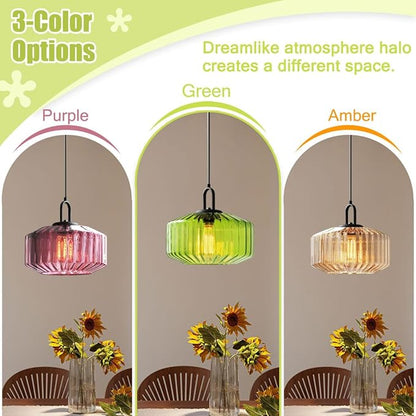 Green Glass Pendant Light Fixture Modern Hand Blown Pendant Lights with Large Glass Shade, Mid Century Pendant Light Green Globe Hanging Lighting for Dining Bedroom Table Kitchen Island
