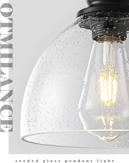 7.5" Seeded Glass Pendant Light 1 Pack, Vintage Hanging Kitchen Lights, Black Glass Pendant Lighting for Kitchen Island, Dining Room, Bar, Cafe