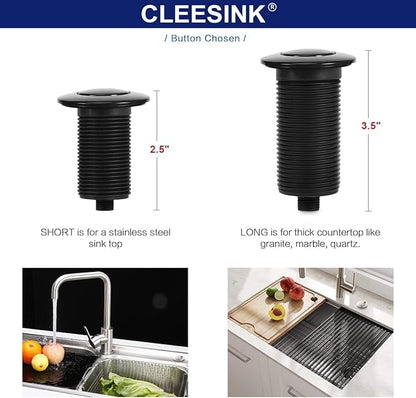 CLEESINK Garbage Disposal Switch, Cordless Air On Off Kit for Food Waste Disposer, Plastic Black, LONG 3.5" Sink Top Push Button