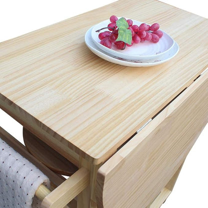 LITOU Kitchen Island on Wheels,Small Kitchen Table with Rolling Casters,Dining Table Set with Folding Drop Leaf 2 Drawers, Small Kitchen Table Set for 2 Square Stools - Natural