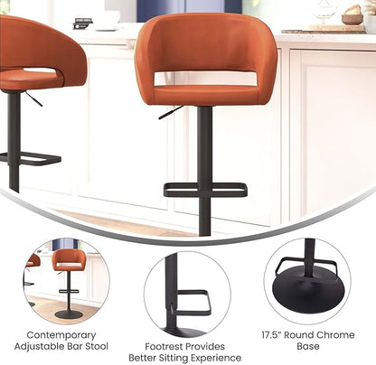 Flash Furniture Erik Comfortable & Stylish Contemporary Barstool with Rounded Mid-Back and Foot Rest, Adjustable Height - Cognac Vinyl with Black Base