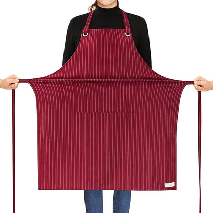 ROTANET Stripe Stretch Apron for Men Women Chef Big and Tall Large Striped Aprons with Pockets for Kitchen Cooking Waterproof