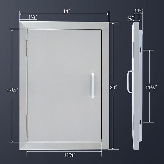 CO-Z Upgraded Outdoor Kitchen Doors, 14" W x 20" H 304 Stainless Steel Single Access BBQ Door for Outdoor Kitchen, Grilling Station, Outside Cabinet, Barbeque Grill, Built-in SS BBQ Island Door