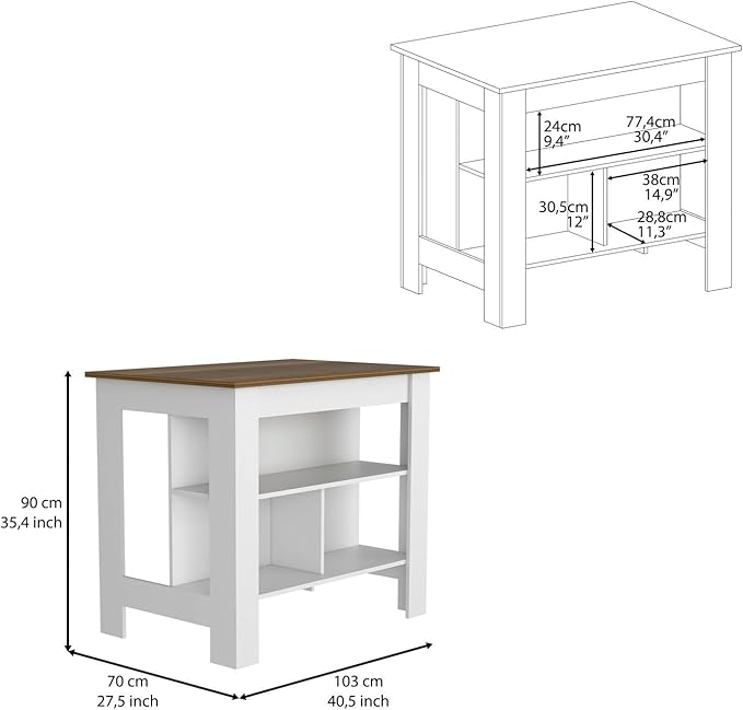 Modern Dining Table Kitchen Island Table with Shelves Adjustable Sturdy Stable Easy Clean Console Counter Luxury,White-3