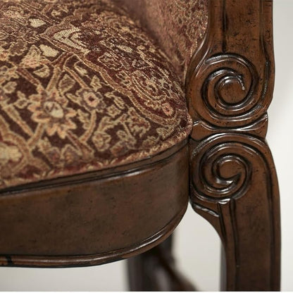 Michael Amini Windsor Court Brown Counter Height Chair Solid Wood Frame Bronze Jacquard Upholstery Set of 2 Comfortable Rubberwood Seating for Kitchen Island