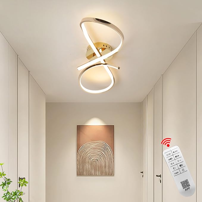 Modern LED Ceiling Light Fixture,30 Inch 22W Flush Mount Ceiling Chandelier,Dimmable Ceiling Lamp for Kitchen Bedroom Study Living Room Office Dining Room (Polished Gold-S)