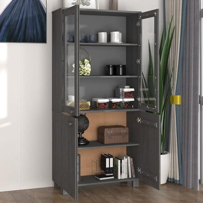 Dark Grey Solid Pine Wood Highboard Set of 2, Rustic MDF Glass Buffet Cabinet with Storage, 13.8x33.5x70.9 in, for Living Room, Hallway, Kitchen Island Storage Cabinets