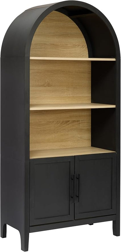 Ball & Cast 67" Tall Arched Storage Cabinet, Modern 3-Tier Wooden Kitchen Pantry Cabinet with Doors & Open Shelves,Versatile Bookcase Display Cabinet for Living Room,Office,Dining Room,Black