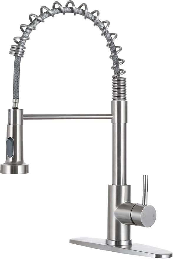 VCCUCINE Kitchen Faucet with Pull Down Sprayer Brushed Nickel Stainless Steel 1 Handle Pull Out Spring Sink Faucets 1 Hole Or 3 Hole Dual Function for Outdoor Utility Camper Laundry Rv Wet Bar