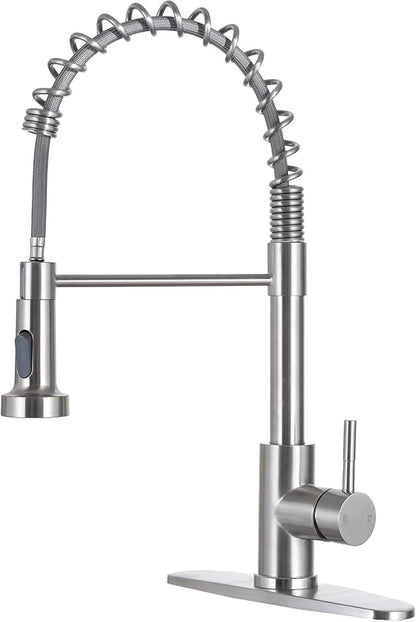 VCCUCINE Kitchen Faucet with Pull Down Sprayer Brushed Nickel Stainless Steel 1 Handle Pull Out Spring Sink Faucets 1 Hole Or 3 Hole Dual Function for Outdoor Utility Camper Laundry Rv Wet Bar