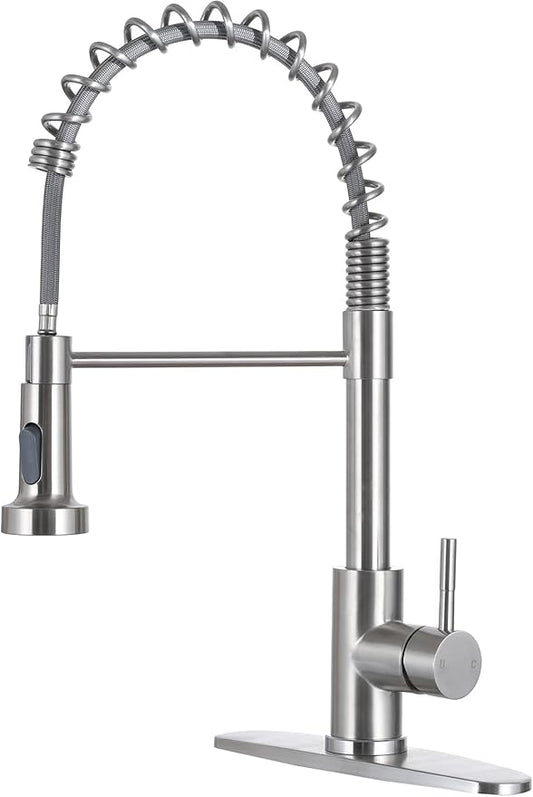 VCCUCINE Kitchen Faucet with Pull Down Sprayer Brushed Nickel Stainless Steel 1 Handle Pull Out Spring Sink Faucets 1 Hole Or 3 Hole Dual Function for Outdoor Utility Camper Laundry Rv Wet Bar