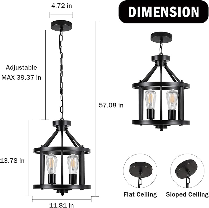 Black Farmhouse Chandelier, 4-Light Pendant Lights over Kitchen Island, Industrial Chandelier Ceiling Hanging Light Fixtures for Entryway Dining room Foyer Hallway Living Room, Adjustable Height