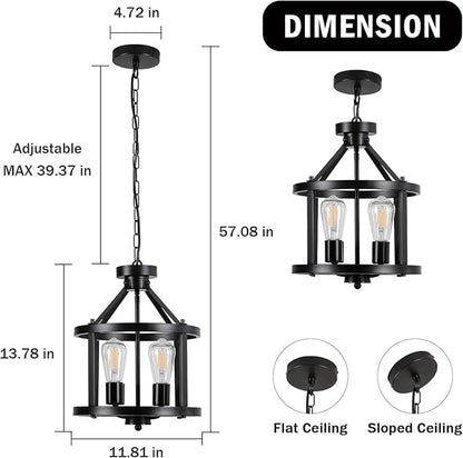 Black Farmhouse Chandelier, 4-Light Pendant Lights over Kitchen Island, Industrial Chandelier Ceiling Hanging Light Fixtures for Entryway Dining room Foyer Hallway Living Room, Adjustable Height