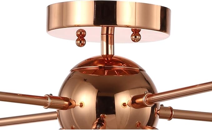 JONATHAN Y 30.5" Copper 8-Light Iron Sputnik Flush-Mount, Mid-Century Modern Space Age Ceiling Light for Low Ceilings, Glam Decor, ETL Listed, LED Bulbs Included JYL7459A