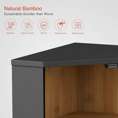 Goozii Corner Bread Box for Kitchen Countertop, Black Bread Storage Container for Homemade Bread, Two Layer Breadbox under Cabinet Mount, Large Bread Holder for Kitchen Counter, Pantry Shelf