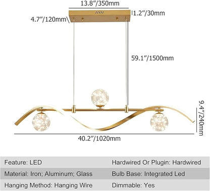 homary 40.2" Dimmable Kitchen Island Lighting, Gold 4-Light Dining Room Light Fixture Over Table Linear LED Chandelier Island Lights for Kitchen