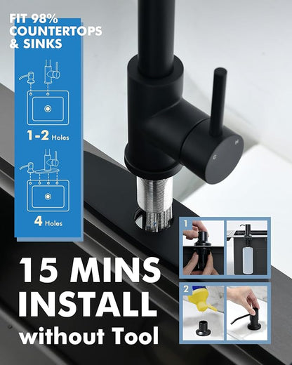 VFAUOSIT Kitchen Faucet with Escutcheons and Soap Dispenser, 3-Mode Black Stainless Steel Kitchen Faucet Escutcheons for 2 to 4-Hole Bar Laundry RV Utility Sink