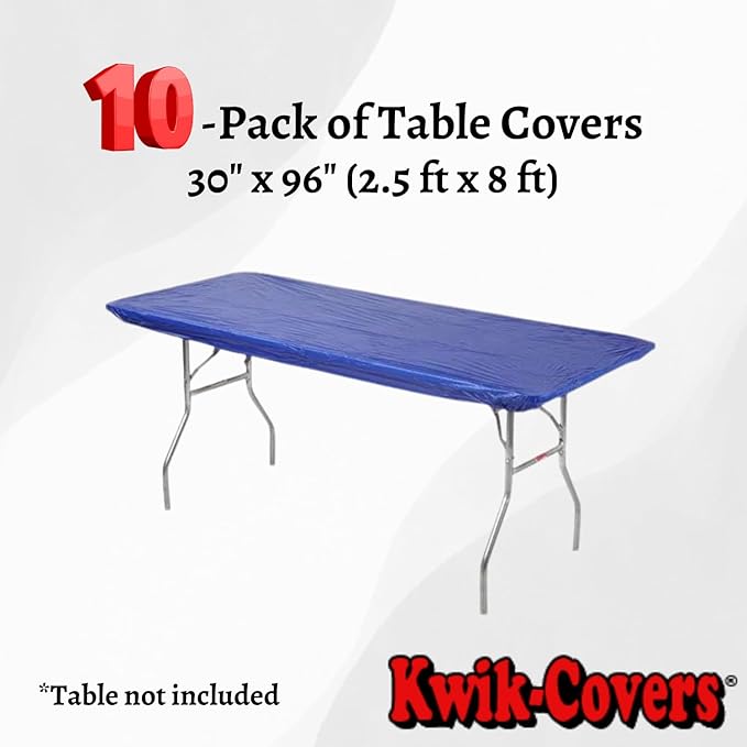 Kwik-Covers 8' Rectangular Plastic Table Covers 30" x 96" (8 Feet), (10 Pack, Royal Blue)