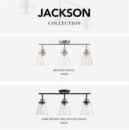 Globe Electric 59628 Jackson 3-Light Track Lighting, Brushed Nickel, Clear Glass Shades, Silver, Bulb Not Included