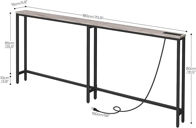HOOBRO 70.9" Narrow Console Table with Charging Station, 5.9" Slim Sofa Table Behind Couch, 2 AC Outlets & USB-C Ports, Long Entryway Tables for Small Spaces, Livingroom, Greige BG185UXG01G1