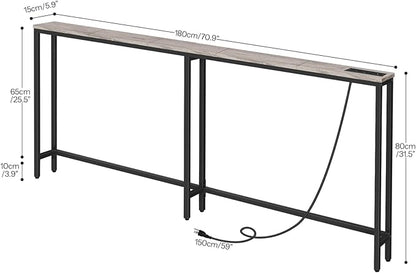 HOOBRO 70.9" Narrow Console Table with Charging Station, 5.9" Slim Sofa Table Behind Couch, 2 AC Outlets & USB-C Ports, Long Entryway Tables for Small Spaces, Livingroom, Greige BG185UXG01G1