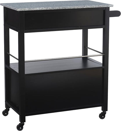 Linon Cameron Granite Top Kitchen Cart, 36.02" x 24.02" x 17.99", Black