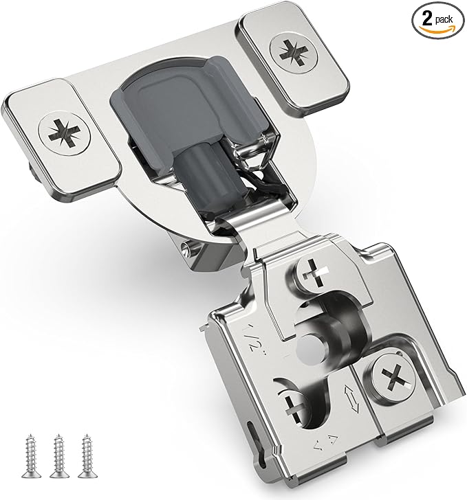 Chibery 2 Pack 1/2" Overlay 3D Soft Close Concealed Hinge for Face Frame Door, Self Closing Hinges, 105° Smooth Slow Close Quite, Hidden Stainless Steel Hinge for Kitchen Cabinet Door, Satin Nickel