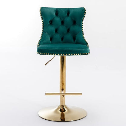 Golden Swivel Velvet Bar stools Adjusatble Seat Height from 25 33 Inch, Upholstered Bar Stools with Backs Comfortable Tufted for Home Pub and Kitchen Island（Green,Set of 2）
