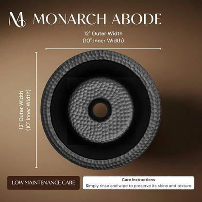 Monarch Abode Kitchen & Bar Sink – 12-inch Essex Dual Mount Drop in Bar Prep Sink, Hand Hammered Matte Black Aluminum Sinks, Drop in or Undermount Kitchen Sinks, Single Circular Dual Mount Bowl