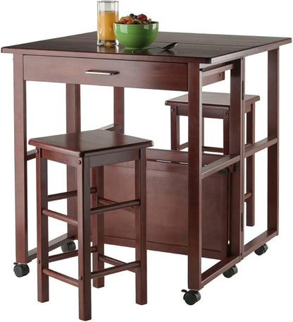 Furnifact Walnut Folding Dining Table with Chairs – Space-Saving Foldable Dining Table and Small Table and Chairs Set of 2 for Kitchens, Apartments, and Compact Living Areas