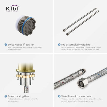 KIBI KBF1010 Solid Brass Single Handle Single Hole Circular X Faucet for Bathroom Sink with Pop Up Drain | High Arc Faucet Spout | Brushed Gold | Corrosion and Rust Resistant