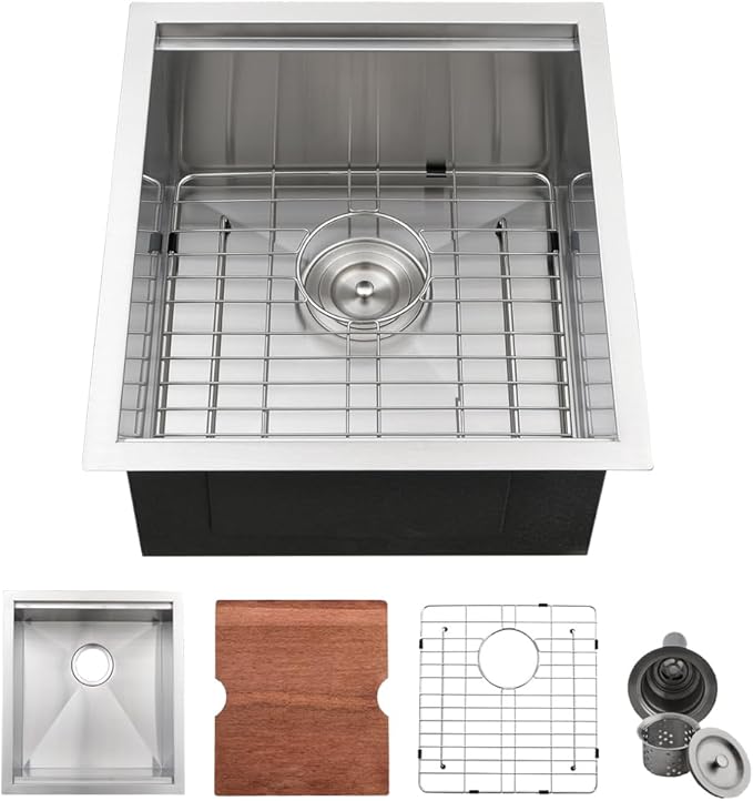 17 inch Undermount Stainless Steel Bar Sink, Swift Horse 17"x19"x9” 16Gauge Stainless Steel Undermount Workstation Kitchen Bar Sinks
