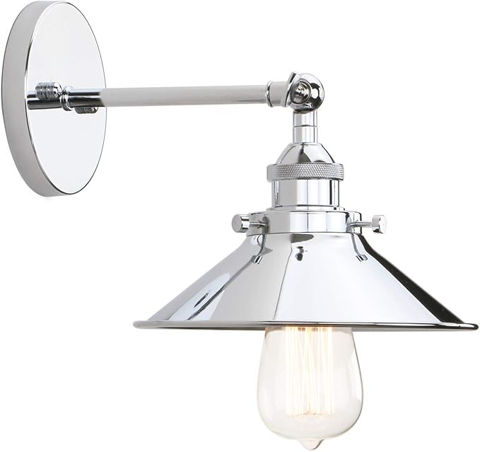 PERMO Vintage Industrial Metal Wall Sconce Lighting 180 Degree Adjustable Wall Lamp (Chrome)