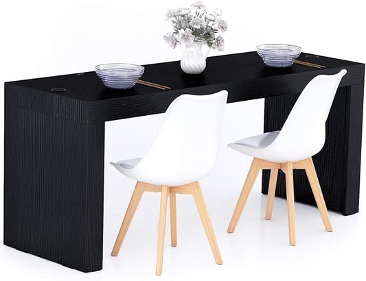 Mobili Fiver, Evolution Dining Table 70.9 x 23.6 in, with Wireless Charger, Ashwood Black with Two Legs, Made in Italy