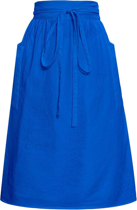 Cityelf Cotton Linen Half Apron for Women Vintage Waist Apron Ruffle Plain Bright Color for Cooking Painting Artwork
