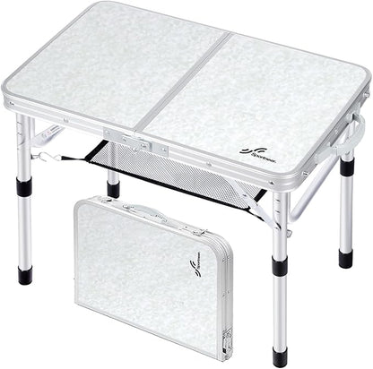 Sportneer Camping Table: Adjustable Height Small Folding Table 23.6" L x 15.7" W 2 Height with Mesh Layer - Compact & Portable Camping Essentials for Outdoor Camp Garden Picnic BBQ Dining Cooking