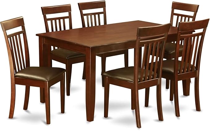 HomeStock 7 Piece Dining Set Consist of an Antique Rectangle Solid Wood Table and 6 Kitchen Room Chairs, 36x60 Inch, Mahogany