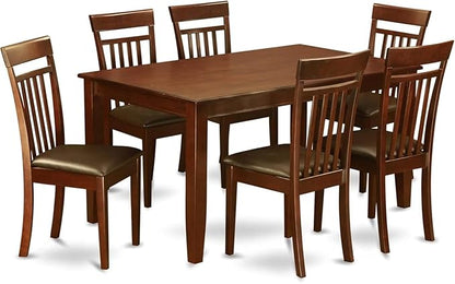 HomeStock 7 Piece Dining Set Consist of an Antique Rectangle Solid Wood Table and 6 Kitchen Room Chairs, 36x60 Inch, Mahogany