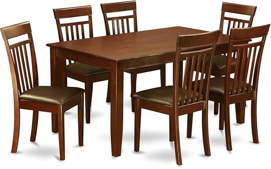 HomeStock 7 Piece Dining Set Consist of an Antique Rectangle Solid Wood Table and 6 Kitchen Room Chairs, 36x60 Inch, Mahogany