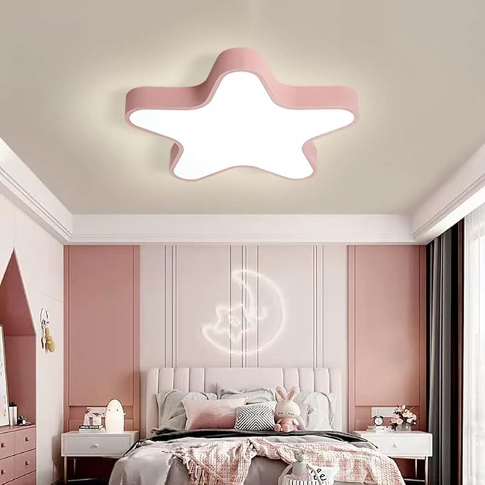 LED Ceiling Light Fixture, Modern Pentagram Recessed Ceiling Lights, 3000K-6000K Dimmable Light, Close to Lighting Flush Mount Living Room Pendant Lamps (Pink, 16inch)