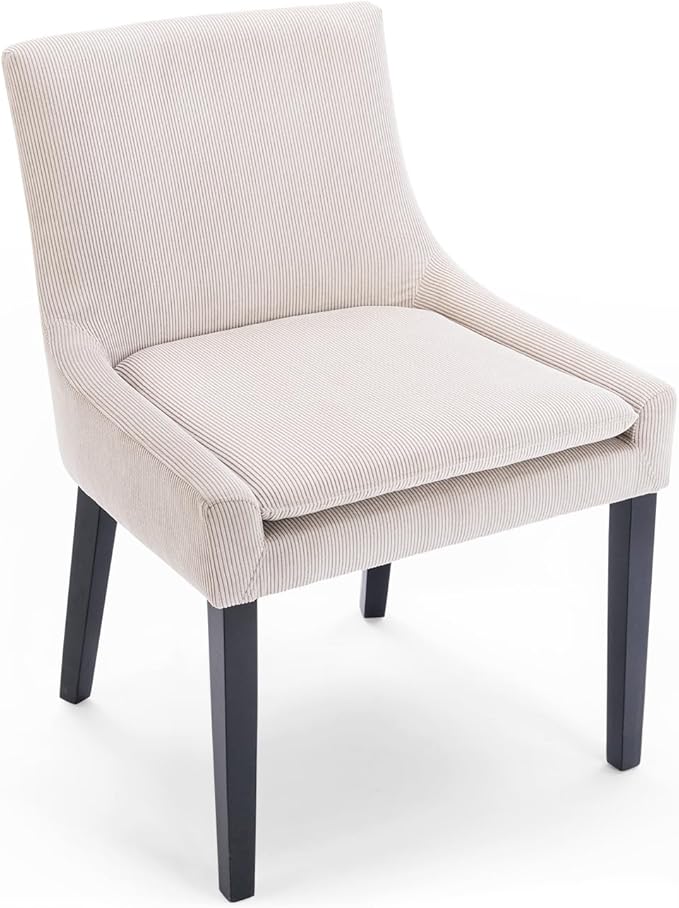 Dining Chairs Set of 2 – Extra Wide & Padded Corduroy Dining Chairs with Solid Wood Legs, High-Density Foam Cushion, Mid-Back Modern Kitchen Chairs for Comfortable Everyday Use